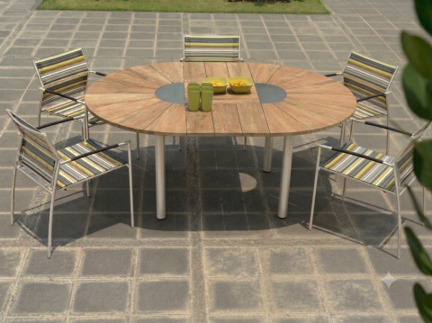 Zebra Gartenm?bel-Set Catax recyceltem Teak - Rovex stripe. Deko geh?rt nicht zum Lieferumfang.
