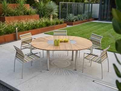 Zebra Gartenm&ouml;bel-Set 5 Rovex Sessel mit 1 Catax Ausziehtisch aus recyceltem Teakholz