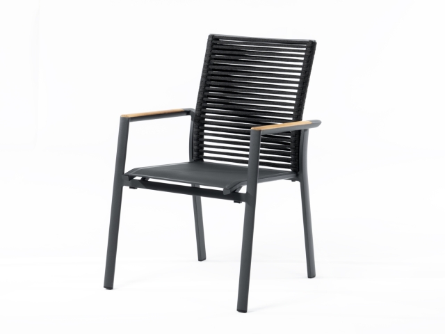 Zebra Fly Rope Stapelsessel graphite, Armlehnen Teak