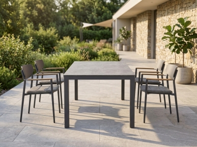 Zebra Gartenm&ouml;bel-Set Ohio-Hornet, 4 Sessel mit Sitzpolster, 1 Ausziehtisch HPL 170-230 x 95cm