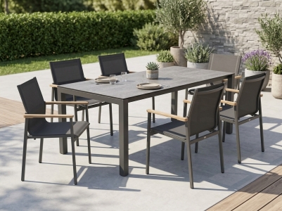 Zebra Gartenm&ouml;bel-Set Ohio-Enox, 6 Stapelsessel, 1 Ausziehtisch 220-280 x 95cm