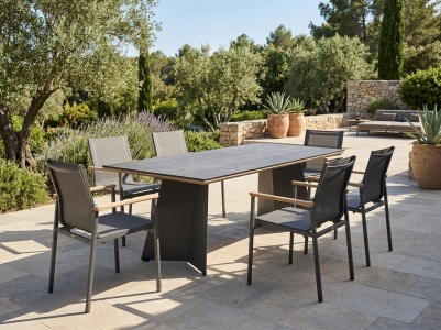 Gartenm&ouml;belset Zebra Ajax-Enox, 6 Stapelsessel, 1 Tisch 230x100x75cm