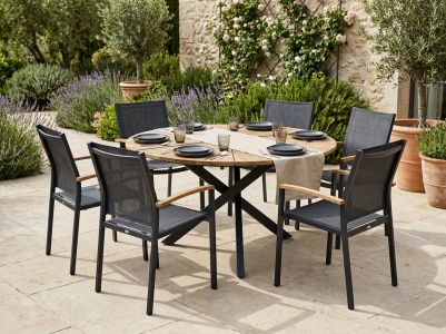 Gartenm&ouml;belset Zebra Alex-Oryx, 1 Tisch rund 135cm aus recyceltem Teakholz, 5 Sessel
