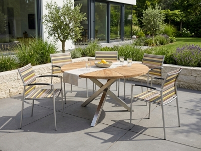 Gartenm&ouml;belset Zebra Rovex-Oryx , 5 Sessel, 1 Tisch rund 135cm aus recyceltem Teakholz