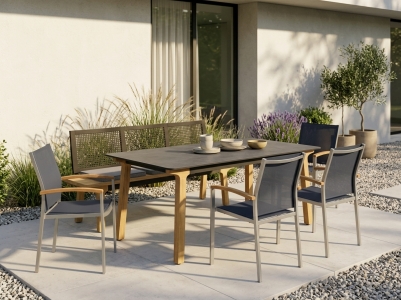 Zebra Lenyx-Setax Gartenm&ouml;belset, 4 Sessel, 1 Tisch 160x95cm, 1 Bank mit R&uuml;ckenlehne