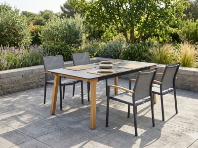 Gartenm&ouml;bel-Set Zebra Lenyx-Alex, 4 Stapelsessel, 1 Tisch 160x95cm