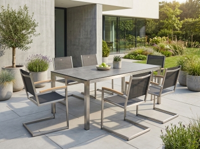 Zebra Kubex-Ponitac Gartenm&ouml;belset, 6 Schwingsessel, 1 Ausziehtisch 190-300x100cm HPL