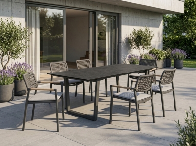 Zebra Yobex - Unyx Gartenm&ouml;belset, 6 Stapelsessel,1 Tisch 220x100cm