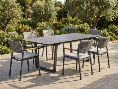 Zebra Yobex arabesque-Unyx Gartenm&ouml;belset, 6 Sessel, 1 Tisch HPL 220x100cm