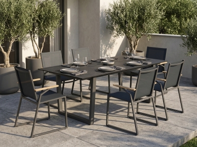 Zebra Tamax - Unyx Gartenm&ouml;belset, 6 Stapelsessel und 1 Tisch 220x100cm