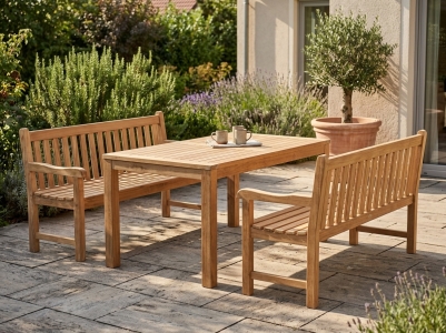 Zebra Yachtclub Teak-Gartenm&ouml;belset, 2 B&auml;nke mit Armlehnen, 1 Tisch 160x90cm