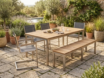 Zebra Pontiac-Naxos Gartenm&ouml;belset-3, recyceltem Teak, 4 Sessel, 1 Bank, 1 Tisch 180x100cm