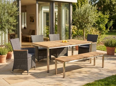 Zebra Naxos-Status Gartenm&ouml;belset recyceltem Teak, 4 Sessel, 1 Bank, 1 Tisch 180x100cm