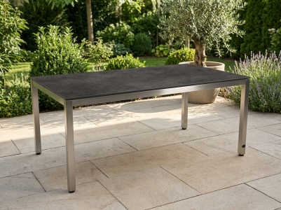 Zebra Tischset Opus 180x100cm, Edelstahlgestell, Tischplatte HPL volcanic stone