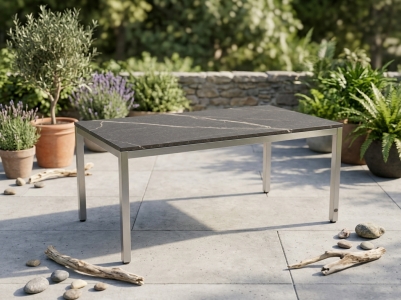 Zebra Tischset Opus 180x100cm, Edelstahlgestell, Tischplatte HPL Dark Marble