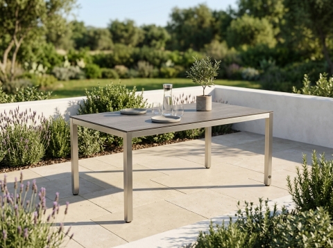 Zebra Tischset Opus 160x90cm, Edelstahlgestell, Tischplatte HPL Beton