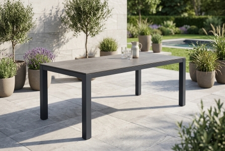 Zebra Tischset Alus 180x100cm, Aluminiumgestell graphit, Tischplatte HPL Beton