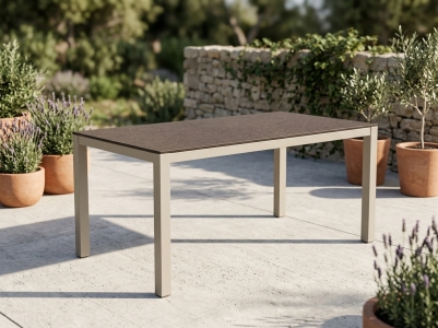 Zebra Tischset Alus 160x90cm, Aluminiumgestell light taupe, Tischplatte HPL rusty rock