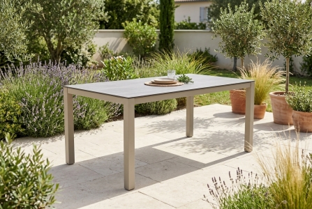 Zebra Tischset Alus 160x90cm, Aluminiumgestell light taupe, Tischplatte HPL Beton