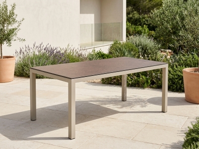 Zebra Tischset Alus 180x100cm, Aluminiumgestell light taupe, Tischplatte HPL rusty rock