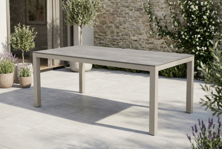 Zebra Tischset Alus 180x100cm, Aluminiumgestell light taupe, Tischplatte HPL Beton