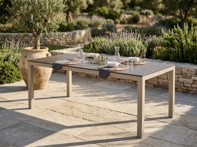 Zebra Tischset Alus 210x100cm, Aluminiumgestell light taupe, Tischplatte HPL rusty rock