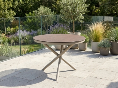 Zebra Mikado Tischsystem, Gestell Aluminium light taupe, Tischplatte HPL rusty rock