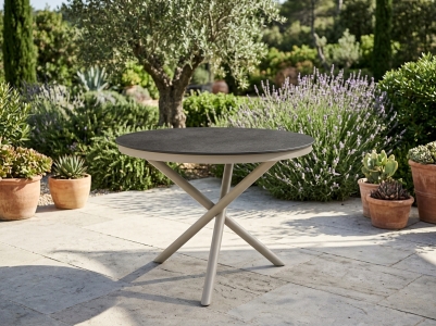 Zebra Mikado Tischsystem, Gestell Aluminium light taupe, Tischplatte HPL volcanic stone