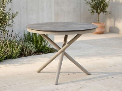 Zebra Mikado Tischsystem, Gestell Aluminium light taupe, Tischplatte HPL Beton