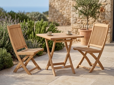 Zebra Bali-Poker Teak-Gartenmöbelset, 2 Klappstühle und 1 Tisch 70x70cm