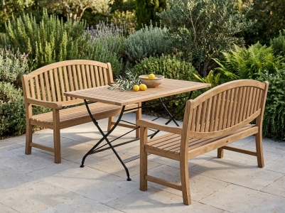 Zebra Yachtclub Gartenbankset Teak, 2 B&auml;nke, 1 Tisch 120x70cm