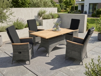 Zebra Status Grau Sitzgarnitur, 4 Relaxsessel, 4 Kissen, 1 Tisch 140x90cm