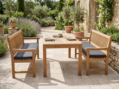 Zebra Lexington Gartenbankset-2 Teak, 2 B&auml;nke 190cm mit Sitzkissen, 1 Tisch 160x90cm