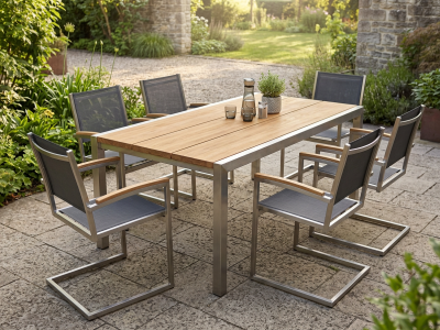 Zebra Kubex-Pontiac Gartenm&ouml;belset, 6 Sessel, 1 Ausziehtisch 220-340x100cm recyceltem Teak