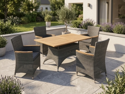 Zebra Status grau-schwarz Sitzgarnitur, 4 Sessel, 4 Sitzkissen, 1 Tisch 140x90cm