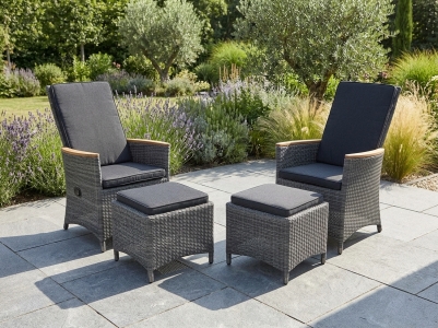Zebra Status-Relax Set grau-schwarz, 2 Relax-Sessel, 2 Hocker inkl. Kissen