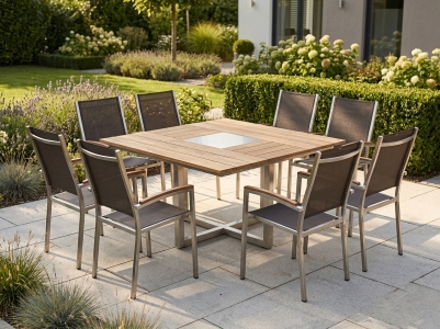 Zebra Quadux-Pontiac Gartenm&ouml;belset, 8 Sessel, 1 Tisch recyceltem Teak 140x140cm