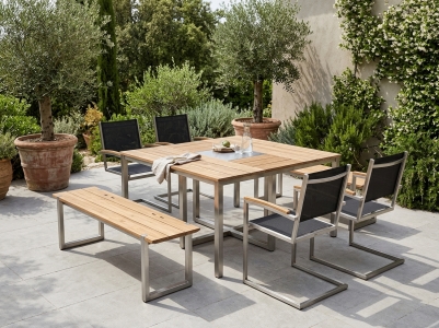 Zebra Quadux-Pontiac Set-2, 4 Sessel, 2 B&auml;nke, 1 Tisch 140x140cm recyceltes Teak