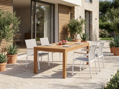 Zebra Fly-Bali Gartenm&ouml;belset, 4 Sessel wei&szlig;, 1 Tisch Teak 160x90cm