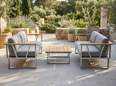 Zebra Belvedere Loungeset-6, Edelstahl, inkl. Polster Olefin und Kaffeetisch mit Teak
