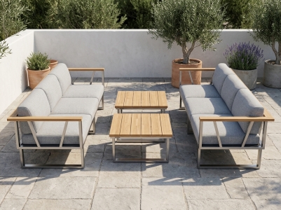 Zebra Belvedere Loungeset-7, Edelstahl, inkl. Polster Olefin und 2 Kaffeetische