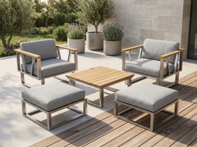 Zebra Belvedere Loungeset-9, 2 Sessel, 2 Fu&szlig;hocker und 1 Kaffeetisch inkl. Olefin-Kissen