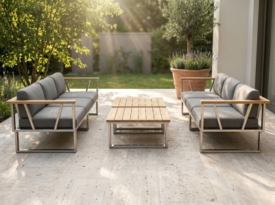Zebra Belvedere Loungeset-10, Edelstahl, inkl. Polster Tuva medium grey , 2 Kaffeetische
