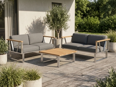 Zebra Belvedere Loungeset-11, Edelstahl, inkl. Polster aus Tuva medium grey