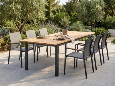 Zebra Hudson-Bee Gartenm&ouml;belset-5, 6 Sessel,1 Ausziehtisch 230-315x100cm Teak