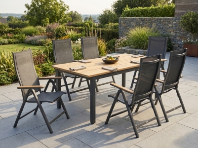 Zebra Hudson-Fly Gartenm&ouml;belset-5, 6 Klappsessel, 1 Ausziehtisch 170-240x100cm