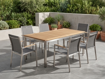Zebra One-Opus Gartenm&ouml;belset, 6 Stapelsessel und 1 Tisch 210x100cm